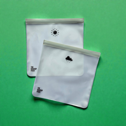 Backup Pack twin pack — sun and rain cloud reusable kids spare outfit sleeves Australia. Wet/Dry Bag. 