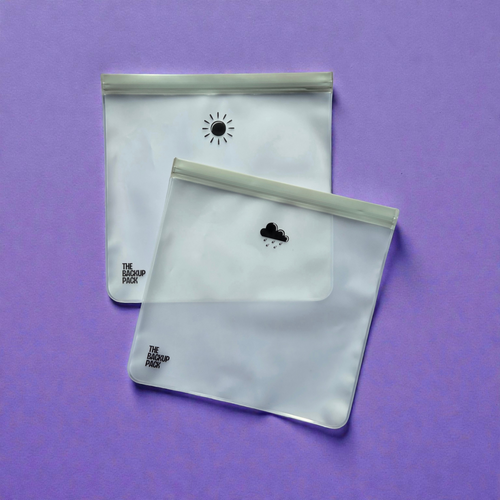 Backup Pack twin pack — sun and rain cloud reusable kids spare outfit sleeves Australia. Wet/Dry Bag. 